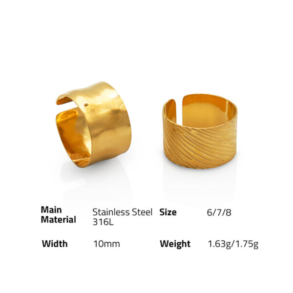 Chris April in stock fashion jewelry PVD gold plated 316L stainless steel hand craft band ring - Image 6