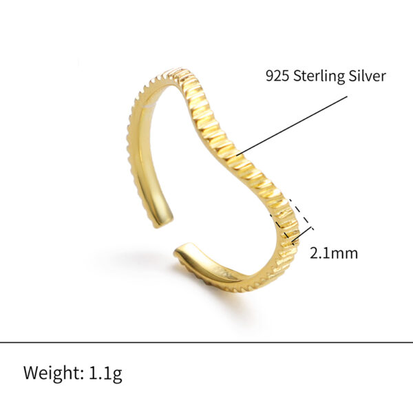 Chris April In stock 925 sterling silver gold plated wholesale gear texture V shape subtle adjustable thin rings - Image 6