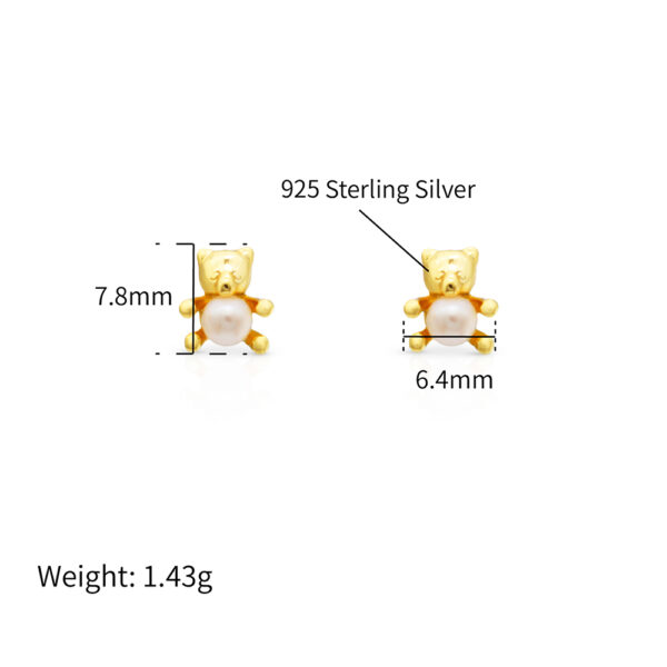 Chris April gold plate 925 sterling silver sweetwater pearls cute bear stud earring - Image 5