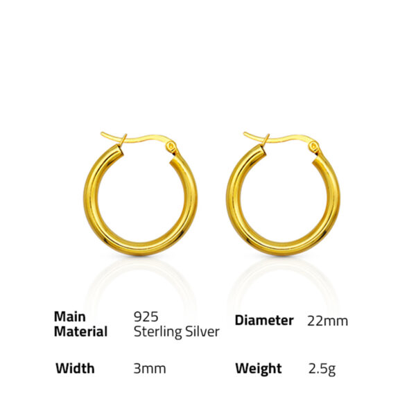 Chris April in stock 925 sterling silver Korean version 18K gold plated glossy hoop earrings - Image 6