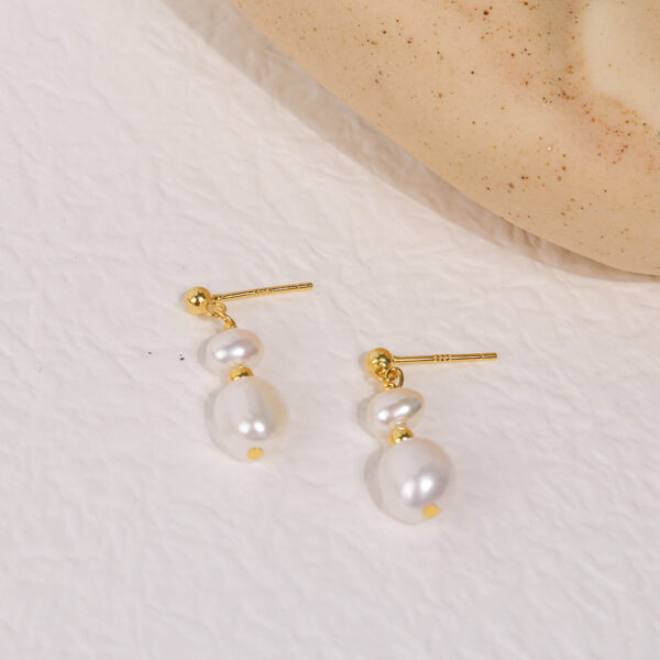 Chris April vintage 925 sterling silver gold plated cultured baroque pearl droop earring - Image 3