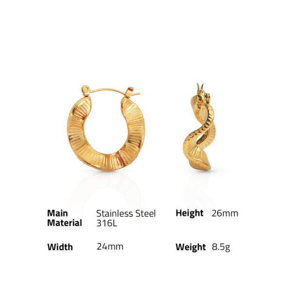 Chris April fashion jewelry 316L Stainless Steel 18k PVD gold plated irregular C shape swaying skirt hoops earring - Image 6