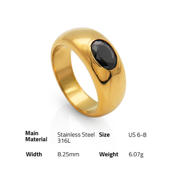 Chris April in stock fashion jewelry PVD gold plated 316L stainless steel non-tarnish black onyx signet ring - Image 6