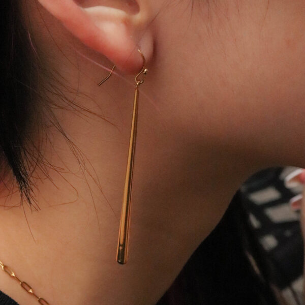 Chris April in stock 316L Stainless Steel PVD gold plated minimalist stick drop earring - Image 3