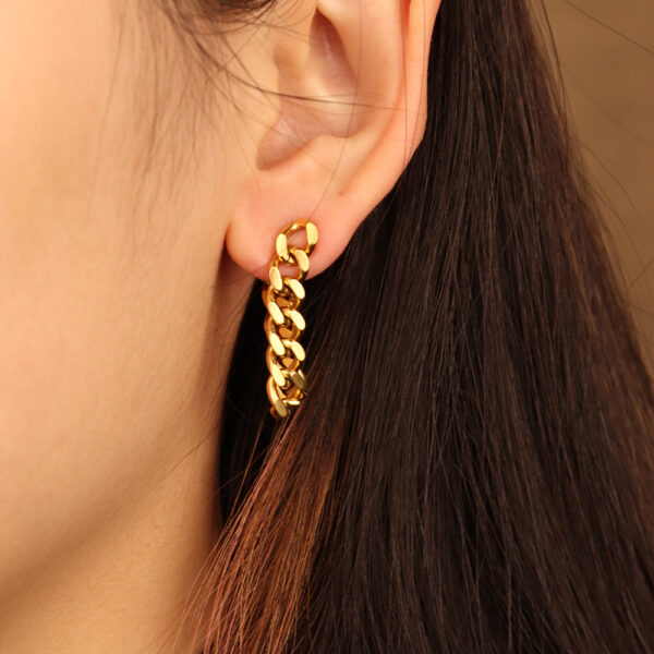 Chris April 316L Stainless Steel PVD plated retro two-way wearing cuban chain long tassel earrings - Image 4