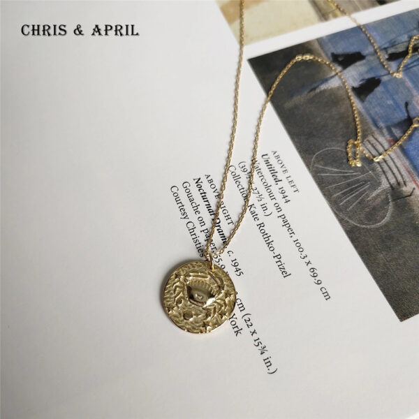 Chris April vintage 925 sterling silver gold plated cancer zodiac coin pendant necklace - Image 5